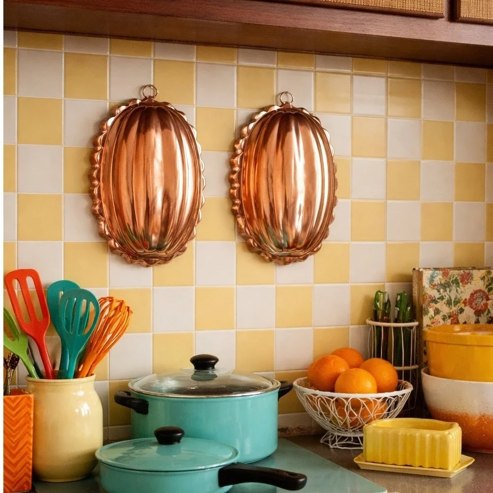 Vintage Copper Oval Fluted Jelly Molds Set of 2 Scalloped Wall Decor Baking Tins